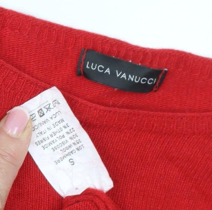 Luca Vanucci Women Red S Pullover Boat Neck 3/4 Sleeve Jumper Knit