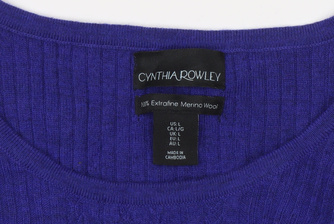 Cynthia Rowley Women's Blue L Merino Wool Scoop Neck Jumper