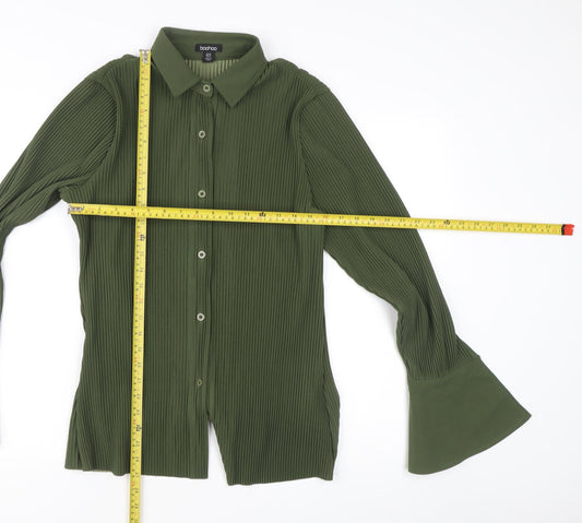 Boohoo Womens Green Size 14 Button-Up Flared Sleeve Shirt