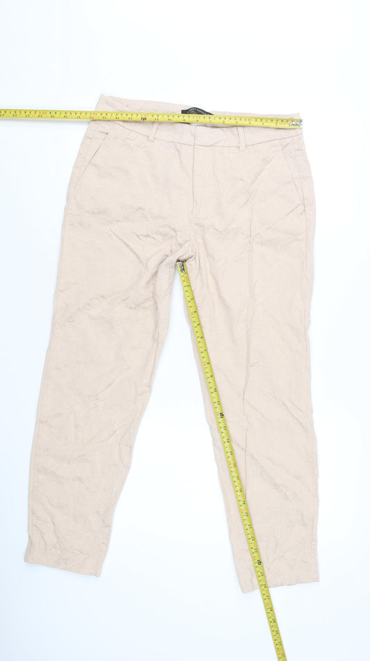 Womens UK Size L Zara Regular Fit Business Casual Beige Trousers