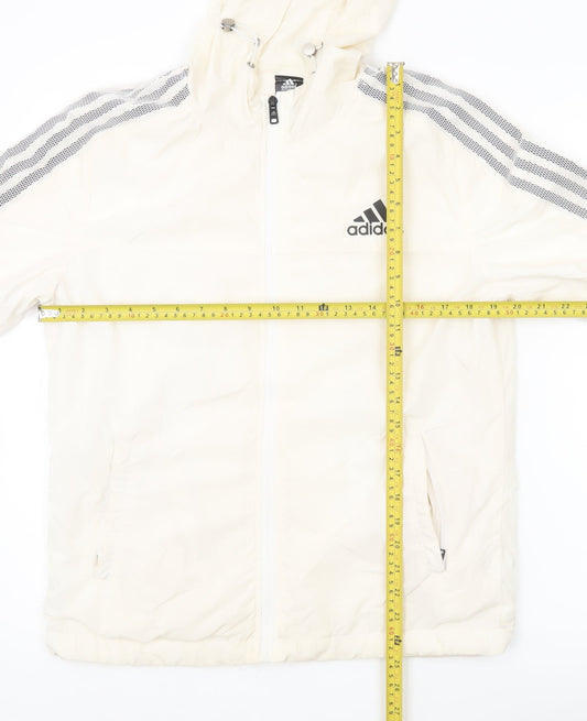 Adidas Womens Ivory 2XL Windbreaker Jacket Hooded Full Zip Sports