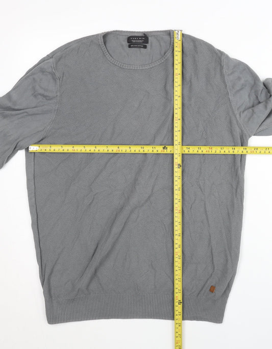 Zara Man Men's Grey Cotton Crew Neck Pullover Jumper M