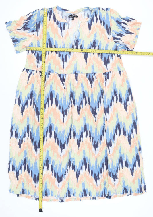 Next Petite Women's Multicoloured Linen Blend Shift Dress Size 18