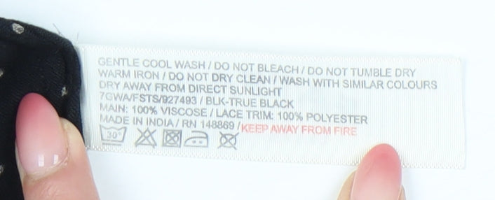 F&F Women’s Black Polka Dot Crochet Trim Tunic Blouse Size 10