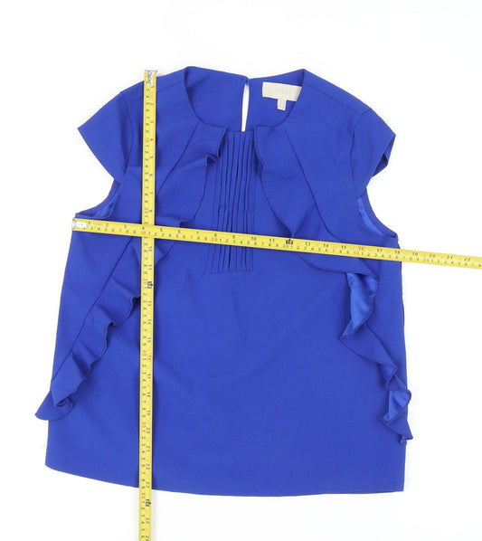 Coast Women's Blue Ruffle Pleat Blouse UK 10 Sleeveless Summer Top