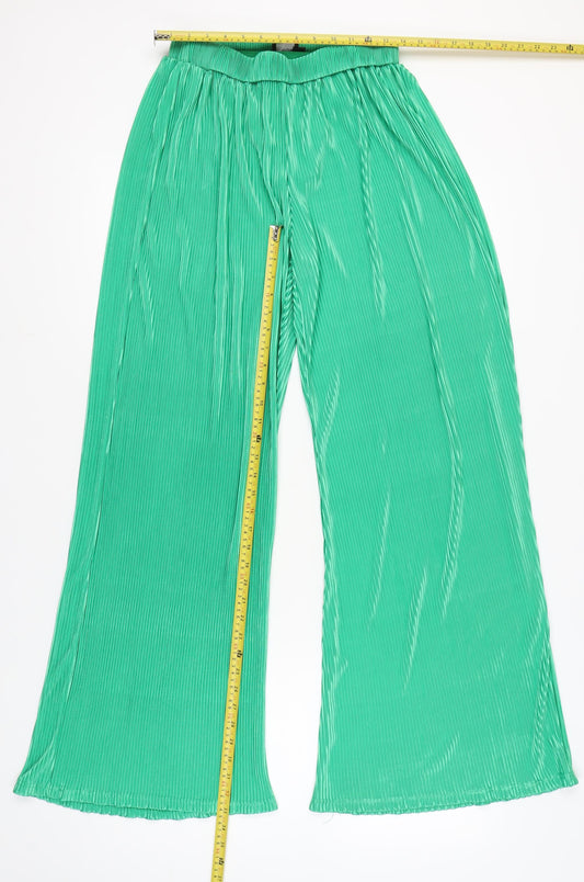 Womens UK Size 12 PRETTYLITTLETHING Regular Fit Wide-Leg Green Trousers