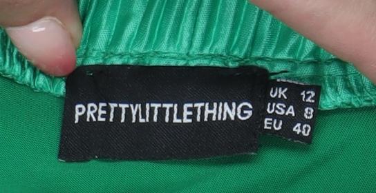Womens UK Size 12 PRETTYLITTLETHING Regular Fit Wide-Leg Green Trousers