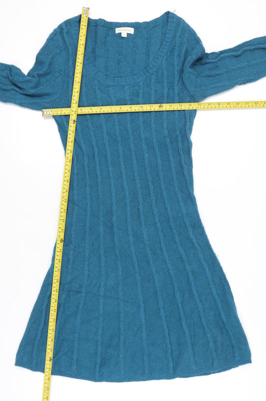 Monsoon Women’s Blue Knit A-Line Dress S Knee Length 3/4 Sleeve