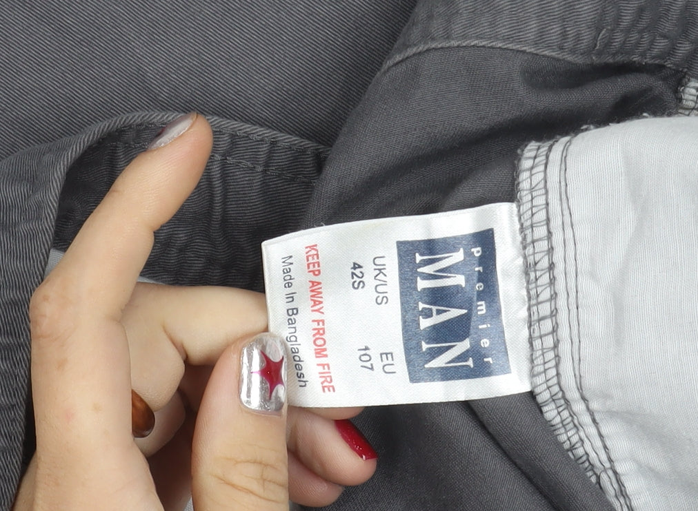 Premier Man Men's Grey 42W 30L Chino Trousers Elastic Waist Casual