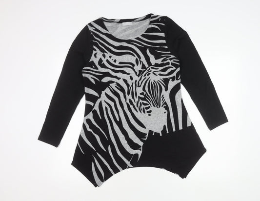 CMD Women's Black Zebra Print Pullover Jumper Scoop Neck M