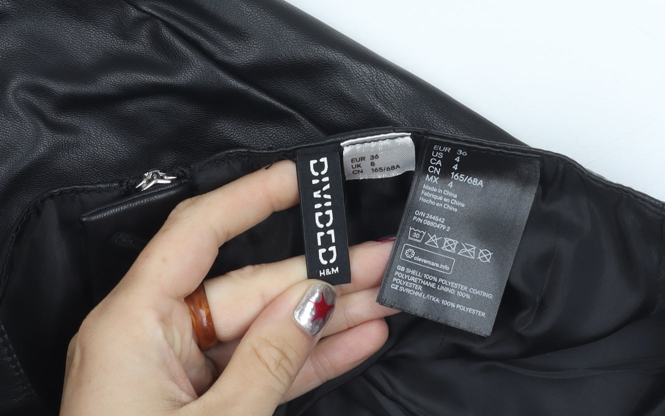 H&M Women’s Black Faux Leather Mini Skirt Size 8 Pencil Style