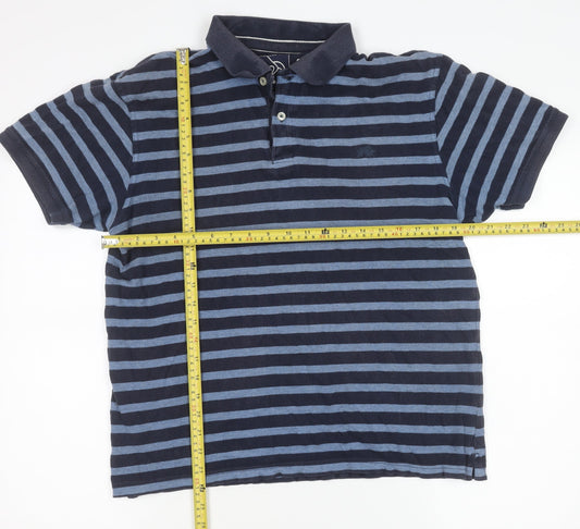 Raging Bull Men's Blue Striped Cotton Polo Shirt M Regular Fit