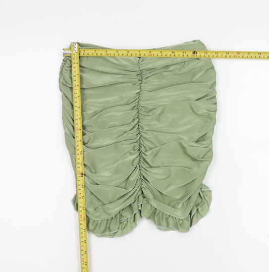 PrettyLittleThing Women’s Green Size 10 Ruched Ruffle Mini Skirt