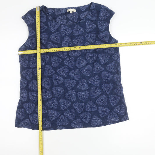 Epilogue Women's Blue Linen Sleeveless Floral Blouse Size 16