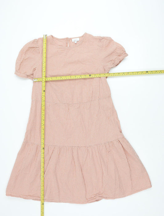 Next Women Orange Check A-Line Puff Sleeve Dress Size 12 Short