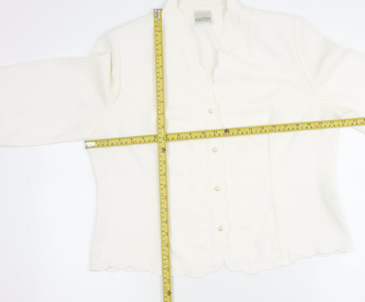 Eastex Women Ivory Size 16 Crepe Scallop 3/4 Sleeve Five-Button Suit Top