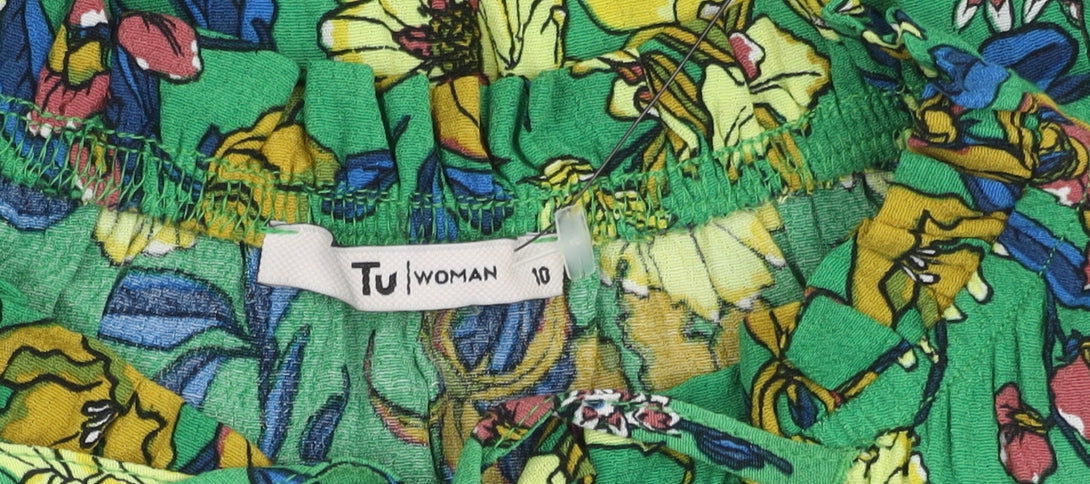 Tu Women’s Green Floral Knee Length Shift Dress Size 10