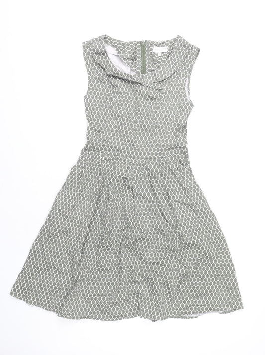Apricot Women’s Grey Geometric Fit & Flare Dress UK 8 Sleeveless Cowl Neck