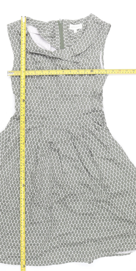 Apricot Women’s Grey Geometric Fit & Flare Dress UK 8 Sleeveless Cowl Neck
