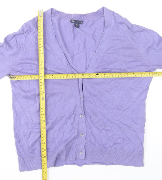 Gap Women's Purple Cotton V-Neck Cardigan M 3/4 Sleeve