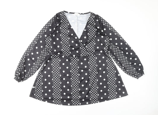 Yours Womens Black Polka Dot Wrap Blouse UK 18 Plus Long Sleeve
