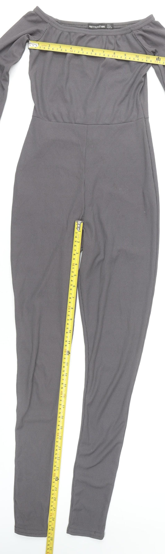 PrettyLittleThing Women’s Grey Off-Shoulder Ribbed Catsuit Size 4
