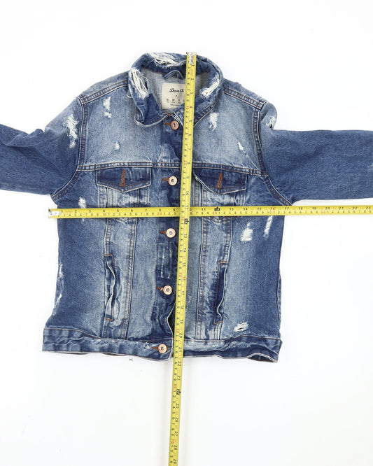 Denim Co. Women's Blue Size 10 Basic Distressed Denim Jacket