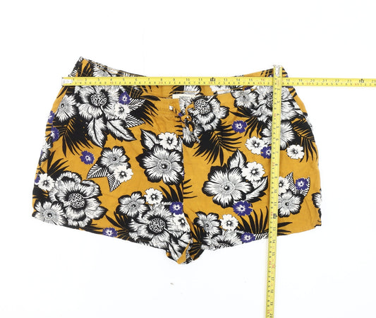 Papaya Women Yellow Floral Hawaiian Viscose Summer Shorts Size 18