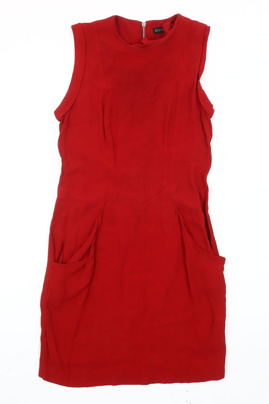 Zara Womens Woman Red Sleeveless Sheath Dress XS Knee Length Classic