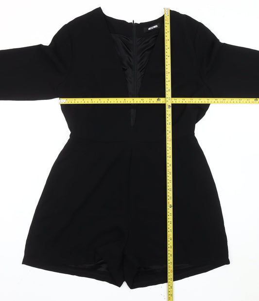 Missguided Women Black Size 14 V-Neck Long Sleeve Playsuit Polyester