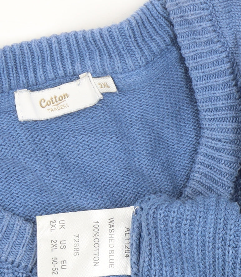 Cotton Traders Men’s Blue 2XL Crew Neck Cotton Jumper