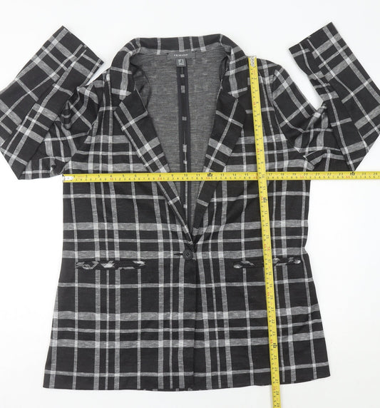 Primark Women's Black Check Blazer UK 14 Regular Fit Single-Breasted
