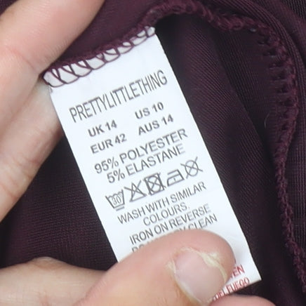 PrettyLittleThing Women's Purple Velvet Ruched Bodycon Mini Dress Size 14