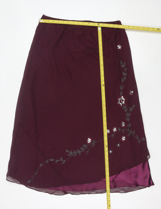 Classics Women’s Purple A-Line Midi Skirt Size 18 Beaded Floral Lined