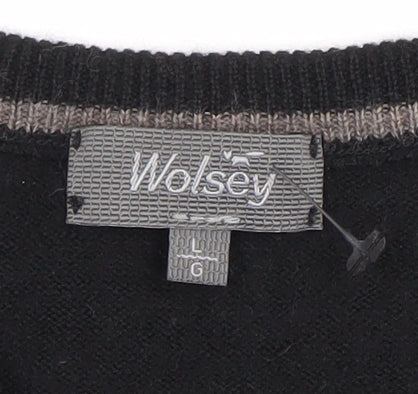 Wolsey Men’s Black Argyle V-Neck Pullover Jumper - Size L - Casual Winter