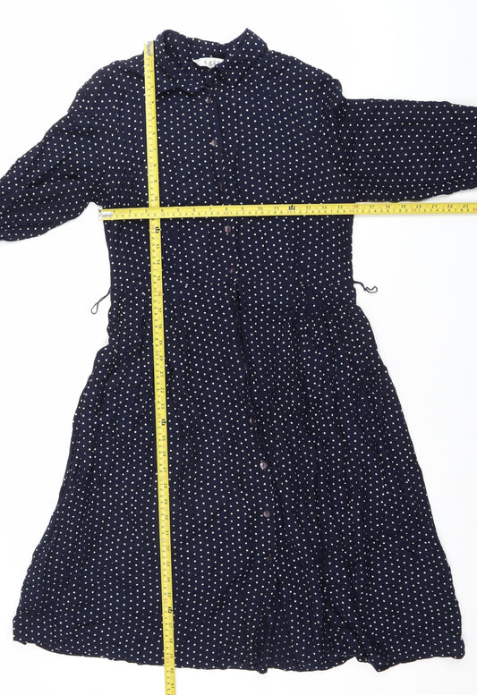 East Women’s Blue Polka Dot Midi Shirt Dress Size 10 Long Sleeve