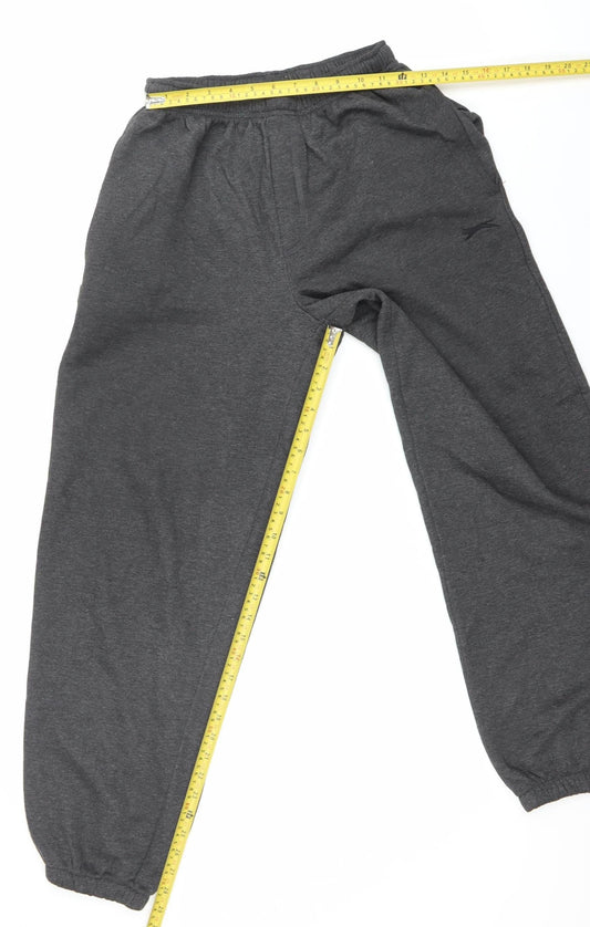 Slazenger Men's Grey M Fleece Sweatpants Regular Fit Autumn Winter