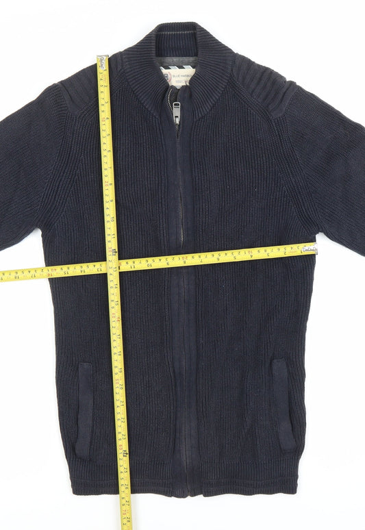 Marks and Spencer Men’s Blue Full Zip Chunky Knit Mock Neck Jumper M