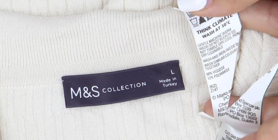 Marks and Spencer Men’s Ivory Knit Polo Shirt L V-Neck Short Sleeve