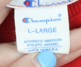 Champion Women’s Red Cotton Pullover Sweatshirt L Logo Sportswear