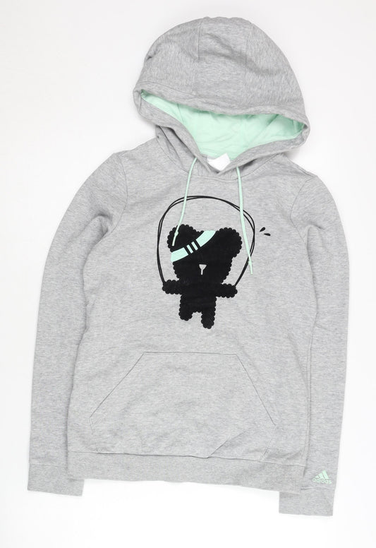 Additional front view of Adidas women’s grey xs pullover hoodie graphic print sportswear