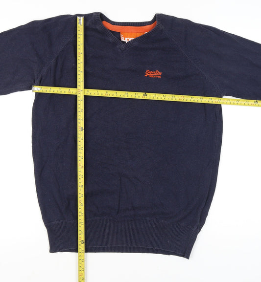 Superdry Men’s Blue Cotton V-Neck Pullover Jumper L Regular Fit