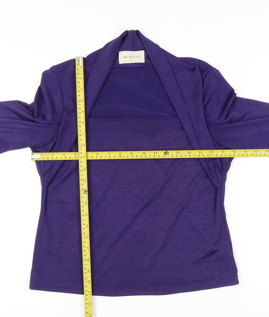 Minuet Women’s Purple Jersey Bolero Blouse UK 14 3/4 Sleeve Stretch