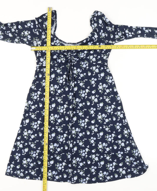 Hollister Women’s Blue Floral A-Line XS Short Dress Long Sleeve Jersey
