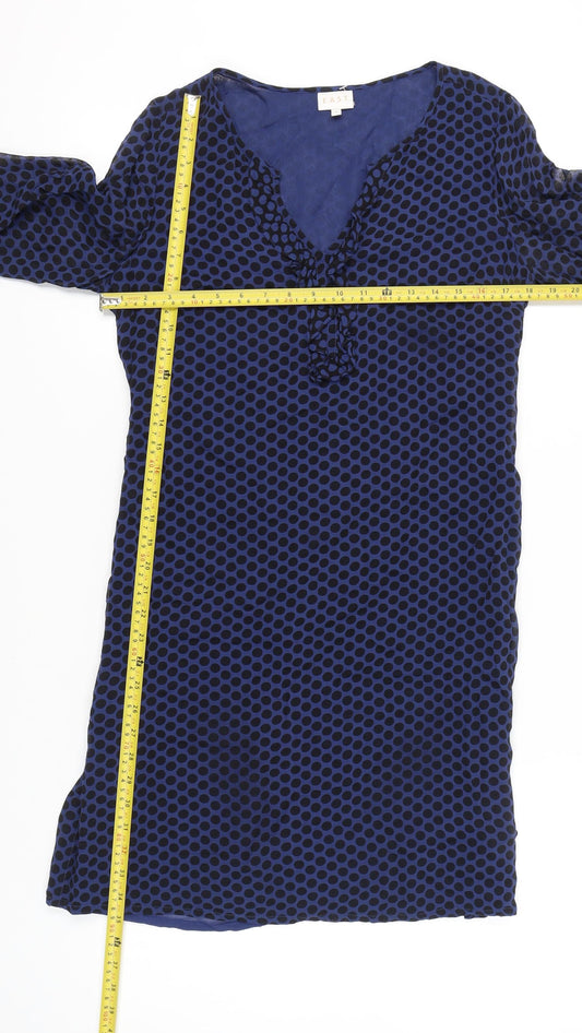 EAST Women’s Blue Polka Dot Viscose Shift Dress Size 10 3/4 Sleeve