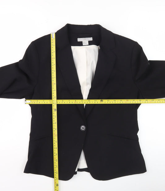 H&M Women’s Black Blazer Size 14 Regular Fit Single-Breasted Notch Lapel