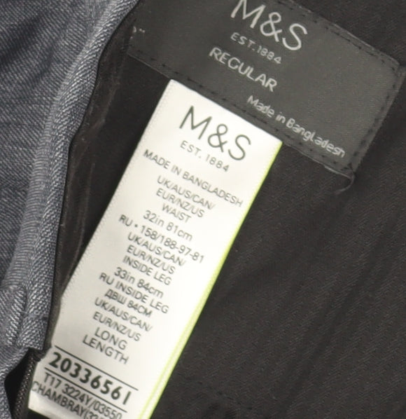Marks and Spencer Men's Grey Regular Fit Chambray Trousers 32x33