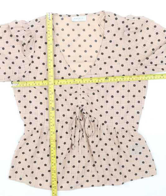 Papaya Women’s Beige Polka Dot Wrap Blouse Size 8 Long Sleeve