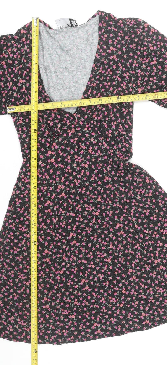 ASOS DESIGN Women’s Black Floral A-Line Short Dress UK 6