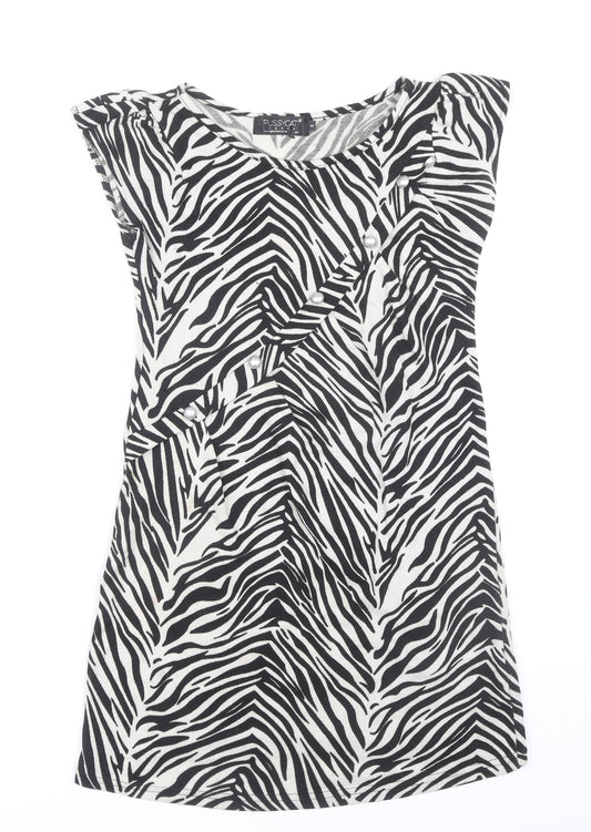 Pussycat London Women’s Black Zebra Print Sleeveless Shift Dress Size 8